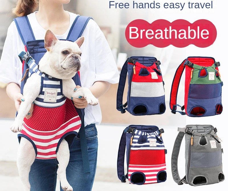 Internet Celebrity Pet Backpack Breathable Canvas Cat Bag Portable Travel  Bag  French Bucket Dog Backpack  Pet Supplies Outdoor