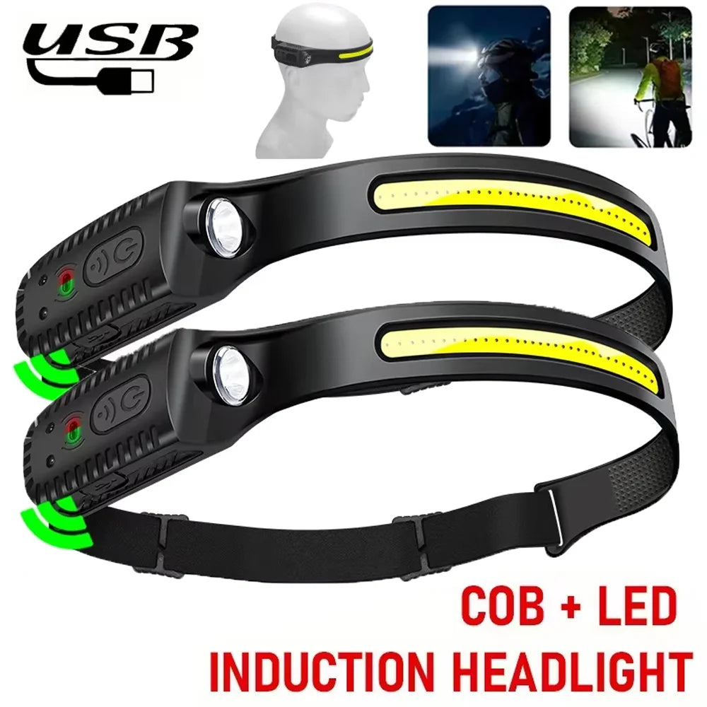 Outdoor Emergency LED COB Headlamp USB Rechargeable Lamp with Built-in Battery Camping Fishing waterproof Light Work Headlight