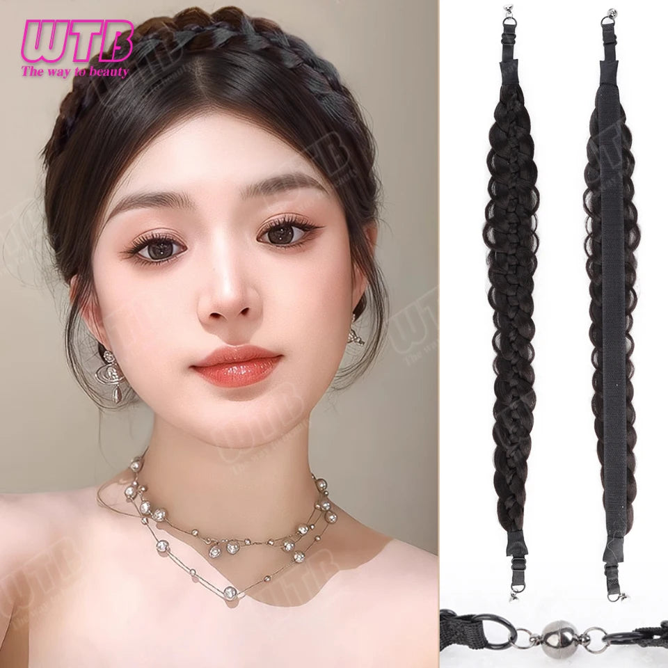 WTB Synthetic Hairband Wig for Women Magnetic Snap Style Fishtail Braid Hairband Wig with Velcro Suitable for Everyday Wear