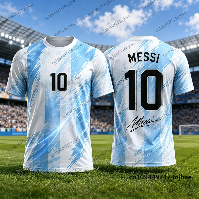 Children‘s Tracksuit Argentina Fans Messi No.10 Print T-Shirt+Shorts Sets Football Jersey Suit Sports Kids/Adult 2 Piece Outfits