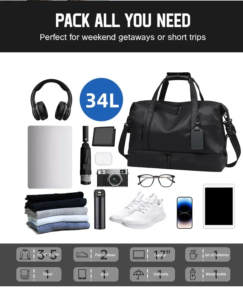 Fashion Travel Tote Bag for Men and Women Large Capacity Shoulder Crossbody Handbag Leisure Sports  Simple Business Travel Bag