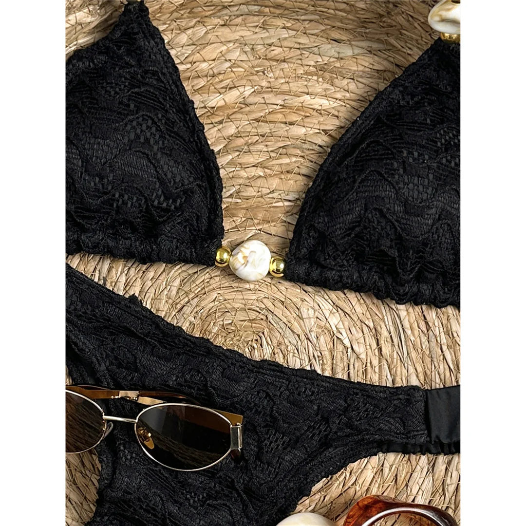 2026 Wrinkled Crinkled Halter Bikini Women Swimwear Female Swimsuit Two-Pieces Bikini Set Padded Bather Bathing Suit Swim V8135