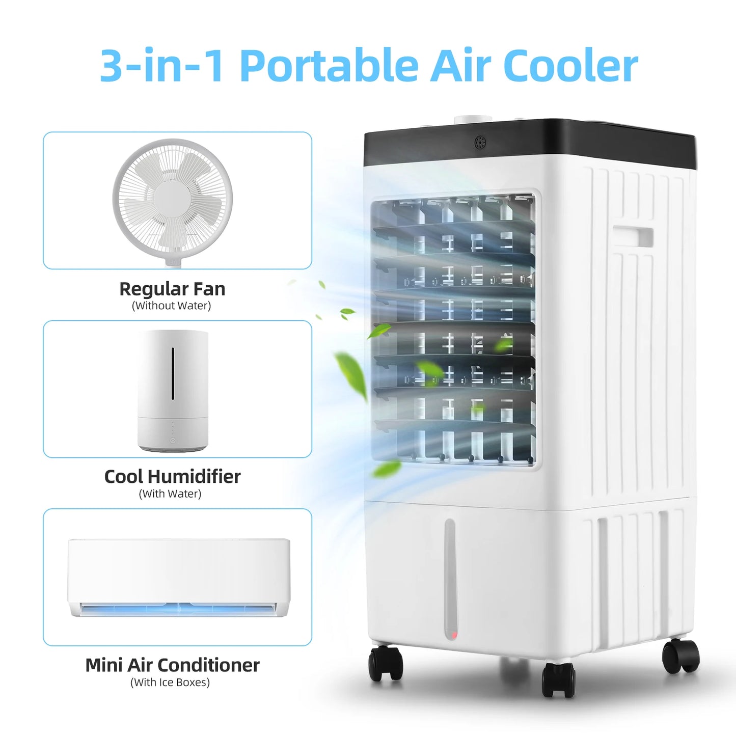 Evaporative Air Cooler 100° Oscillation Swamp Cooler with Remote Control / 2 Ice Boxes / 2.11 Gal Water Tank 1-7H Timer