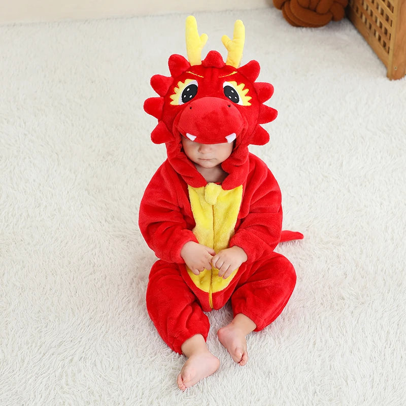 MICHLEY Carnival Dinosaur Baby Winter Costume Rompers Clothes Cute Cartoon Jumpsuit Bodysuit Overall Unicorn For Girls Boys Kid