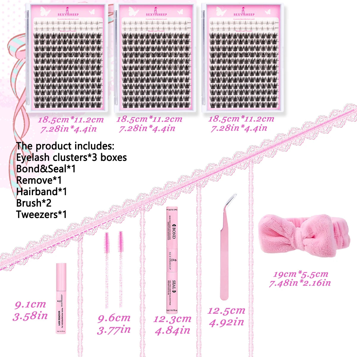 Lashes Clusters Kit Natural Look with Bottom Eyelash Wispy Individual Lash Mix Length with Bond&Seal Makeup Tools