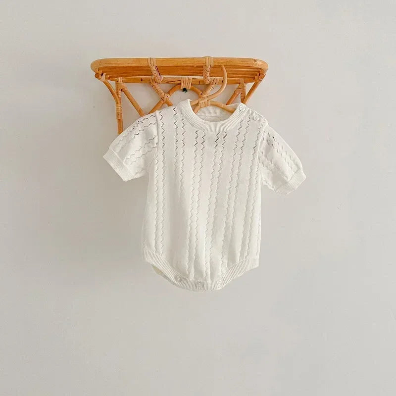 INS Summer Baby Knitwear Romper 0-3Years Newborn Boy Girl Solid Color Short Sleeve O-Neck Knitted Bodysuit One-Pieces Clothes