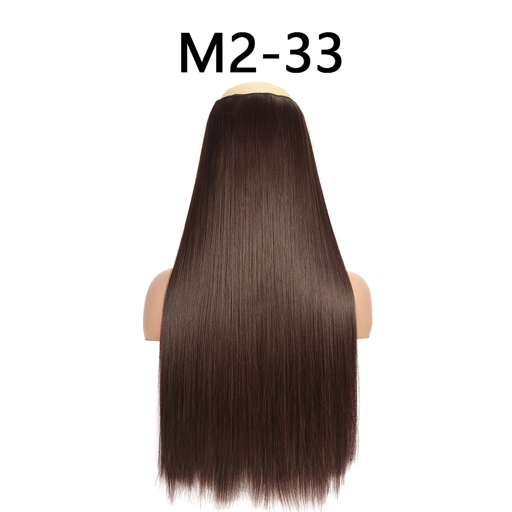 Synthetic 24Inch Hair Extensions OnePiece 5 Clips Long Straight Hairstyle Heat Resistant Fake Hairpiece For Women Natural Brow