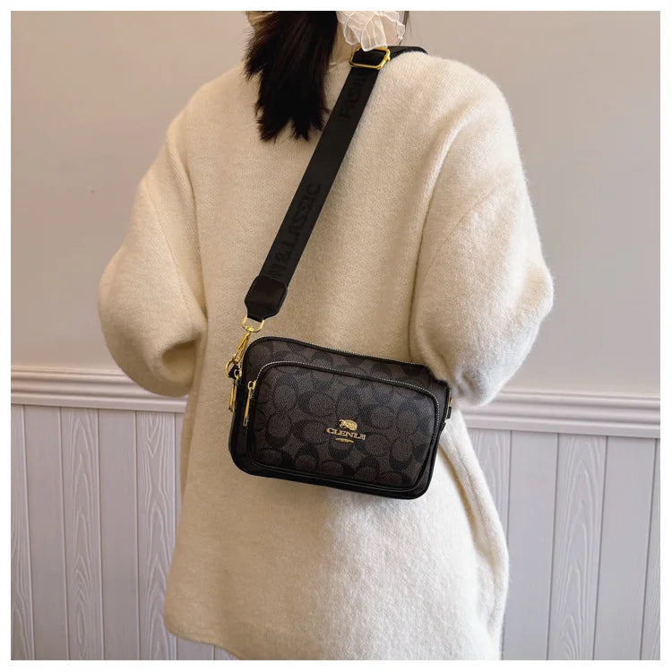Luxury Women Vintage Pattern Camera Bag Wide Adjustable Strap Crossbody Handbag Multi Pockets Fashion Daily Small Shoulder Messe