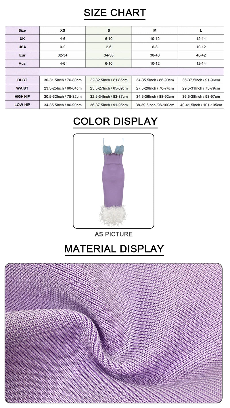 VC Ladies Feather Bead Spaghetti Straps Pearls Backless Fashion Bandage Midi Elegant Party Cocktail Dress Vestidos