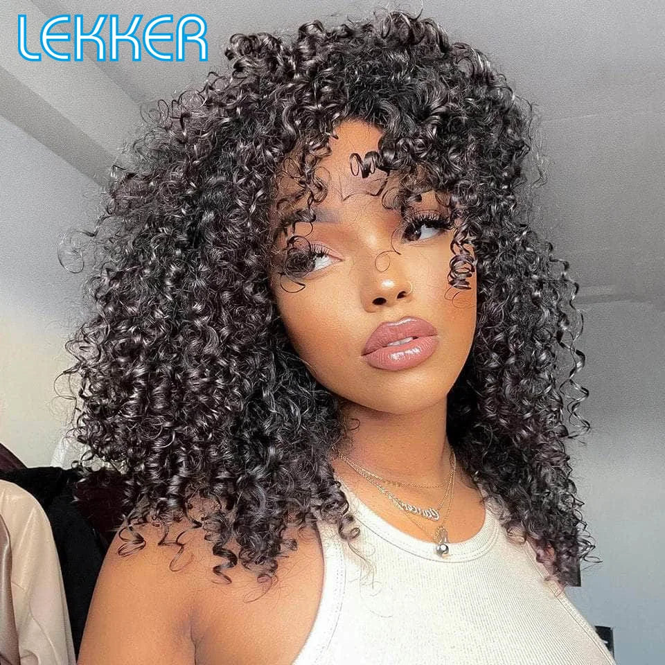 Lekker Highlight Brown Kinky Curly Bob 100% Human Hair Wigs For Women Brazilian Remy Hair Full Machine Made Clearance Curly Wigs