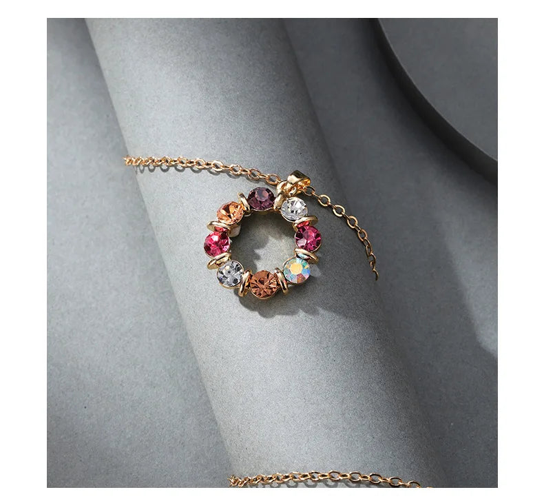 Luxury Multicolor Zircon Jewelry Set, Elegant Necklace and Earrings, Minimalist Luxury Gift for Women, Sparkling Gemstones