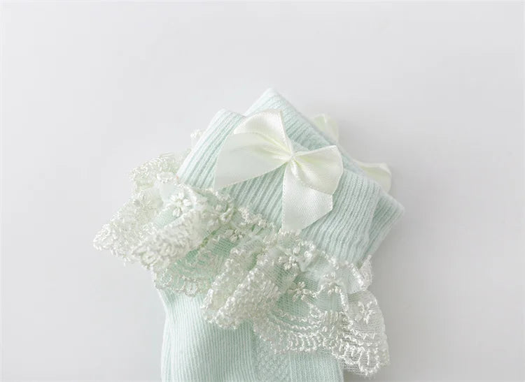 Lawadka 4Pairs/set Infant Girls Socks Cotton Lace Bow Newborn Baby Socks For Girls Beauty Princess Sock Spring Autumn 0 to 24M