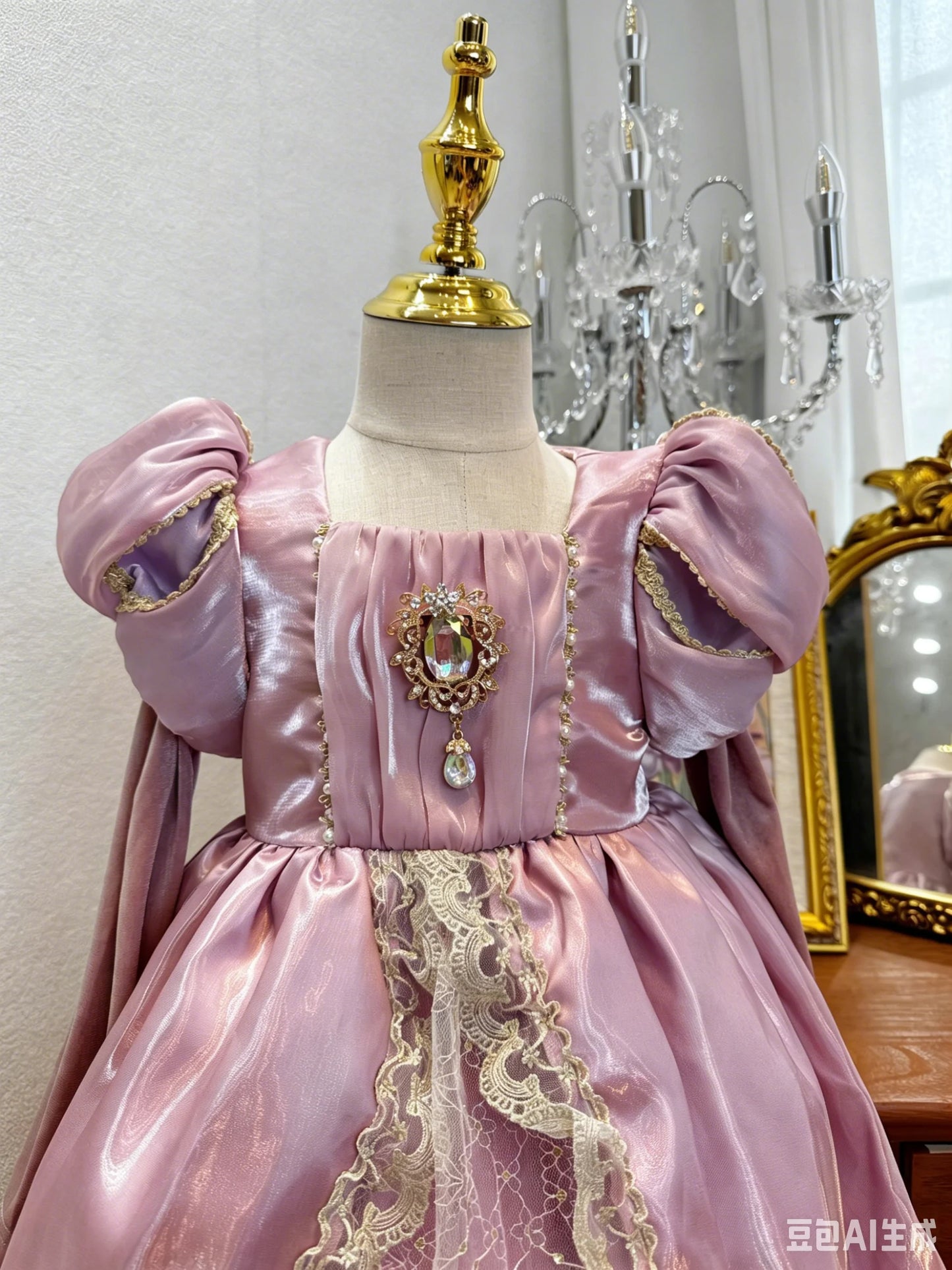 Kids Pink Aurora Princess Lolita Dress Halloween Costume Girl Sleeping Beauty Princess Cosplay Birthday Party Dresses for 2-12Y