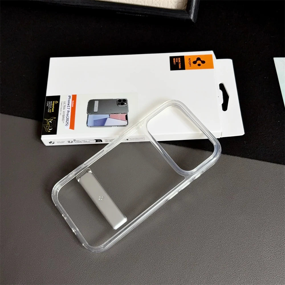 Spigen Ultra Hybrid Bracket Transparent Phone Case For iPhone 17 Pro Max 18 16 15 14 13 12 Kickstand Shockproof Clear Back Cover