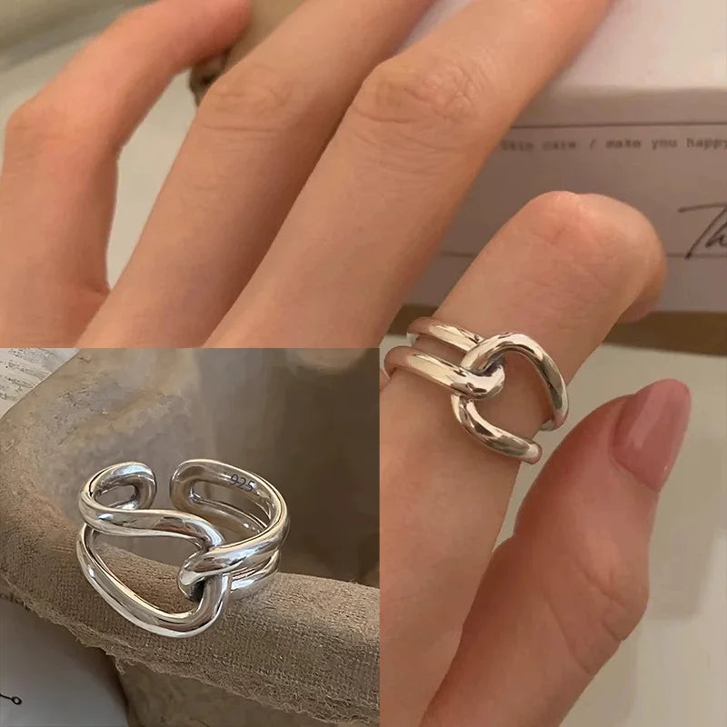 VENTFILLE 925 Sterling Silver Geometric Line Cross Wrap Open Ring For Women Gift Irregular Punk Adjustable Jewelry Dropshipping