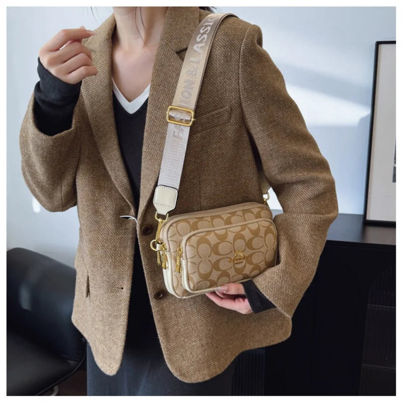 Luxury Women Vintage Pattern Camera Bag Wide Adjustable Strap Crossbody Handbag Multi Pockets Fashion Daily Small Shoulder Messe