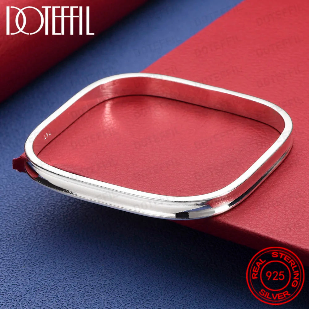 925 Sterling Silver Smooth Square Bangle For women Fashion Party Wedding Accessory Jewelry Gift