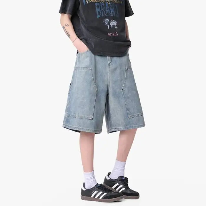IEFB Workwear Men's Denim Shorts Multi Pocket Wide Leg Baggy Fit Casual Summer Streetwear Casual Cargo Jeans 9X2957