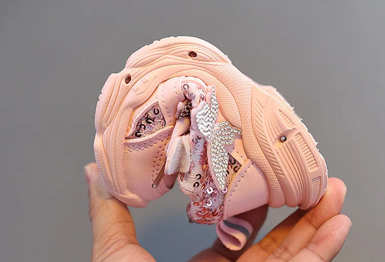 Children Shoes 2026 New Spring Toddler Girls Sport Shoes Bling Bling Soft Sole Breathable Outdoor Tennis Fashion Kids Sneakers