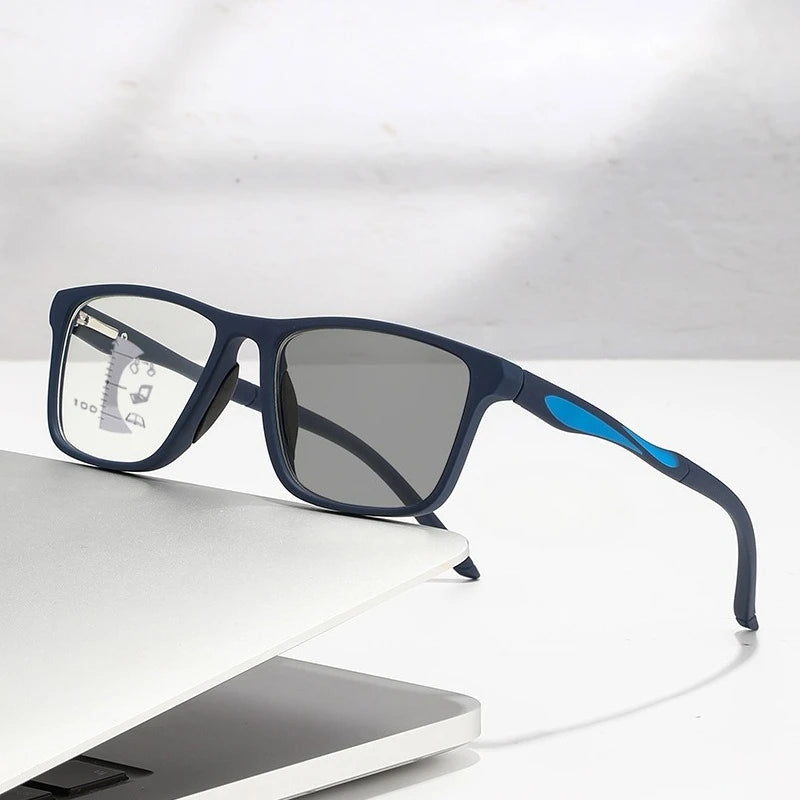 Dual Use Spring Leg Photosensitive Color Changing Multifocal Reading Glasses Anti Blue Light Lightweight Sports Reading Glasses