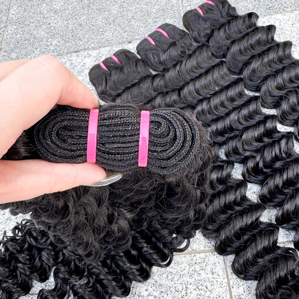 Deep Wave Bundles Natural Color 100% Human Hair Bundles Hair Weave Extension Deep Curly Bundles for Black Women 100g/Bundle