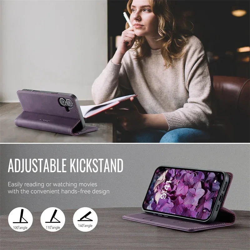 Magnetic Leather Wallet Card Phone Case For iPhone 17E 17 Air 16E 16 Pro Max 15 Plus 14 13 12 11 Flip Wireless Charging Cover
