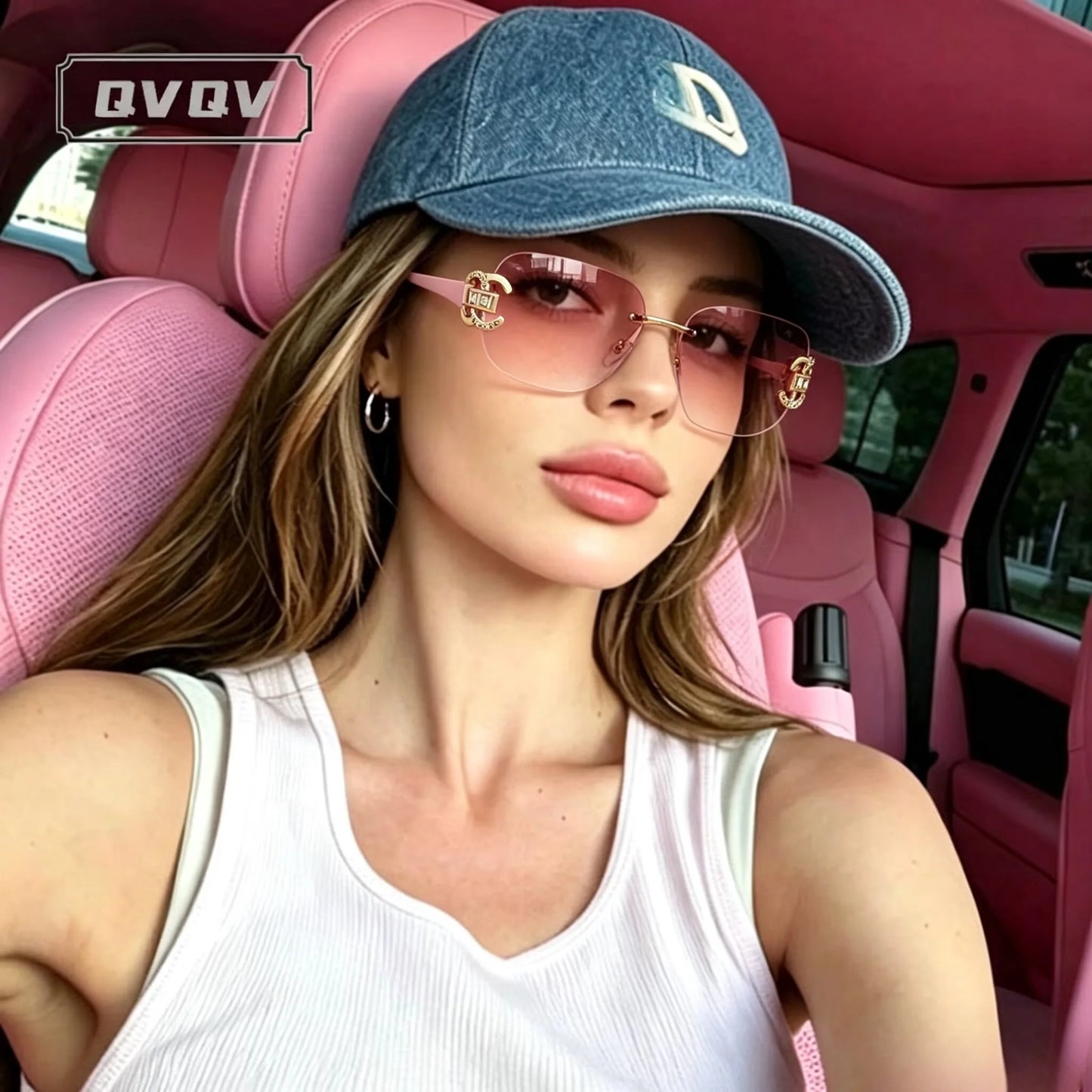 Sexy Popular Ins Rimless Square Sunglasses for Women Luxury Brand Design Diamond Punk Sun Glasses Cute Pink Shades Girls Eyewear