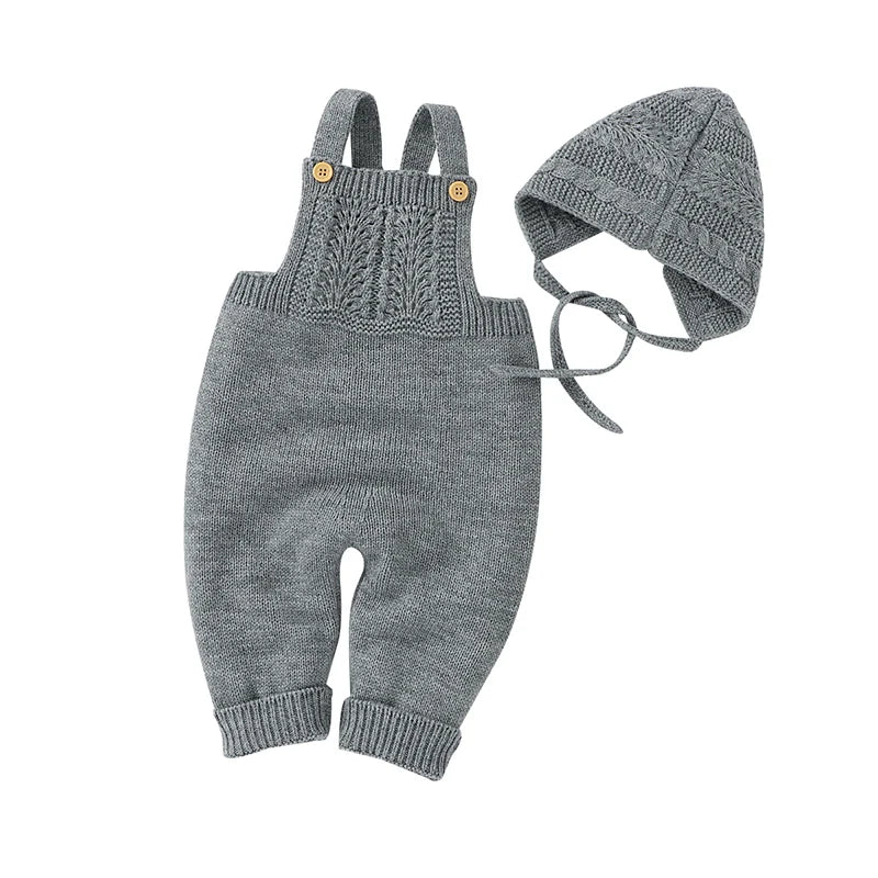 Baby Romper Set Knit Autumn Newborn Girl Boy Long Sleeve Coat Jumpsuit Outfit Hat 3PC Fashion Solid Infant Clothing Suit Sweater