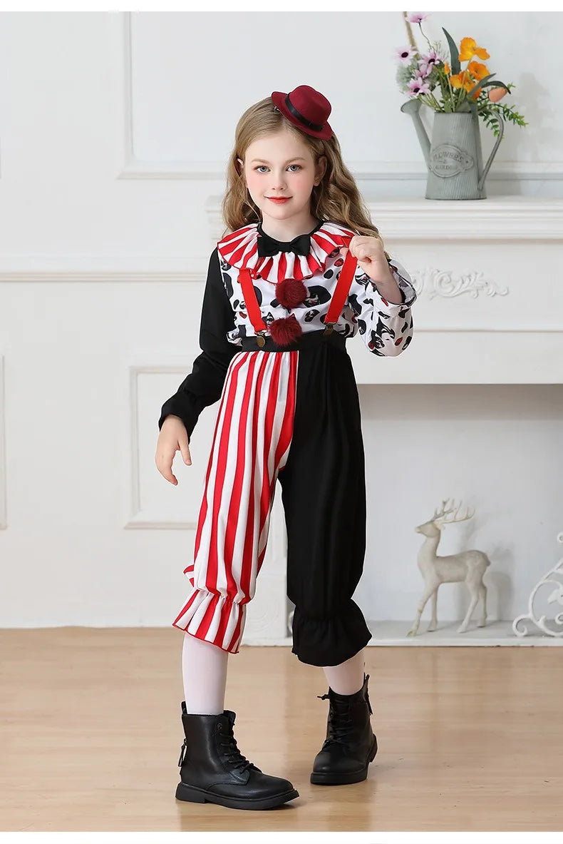 Halloween Cosplay Costumes Horror Clown Dresses Pants Headwear Clothes Sets Carnival Theme Party Role Playing Outfits for Girls