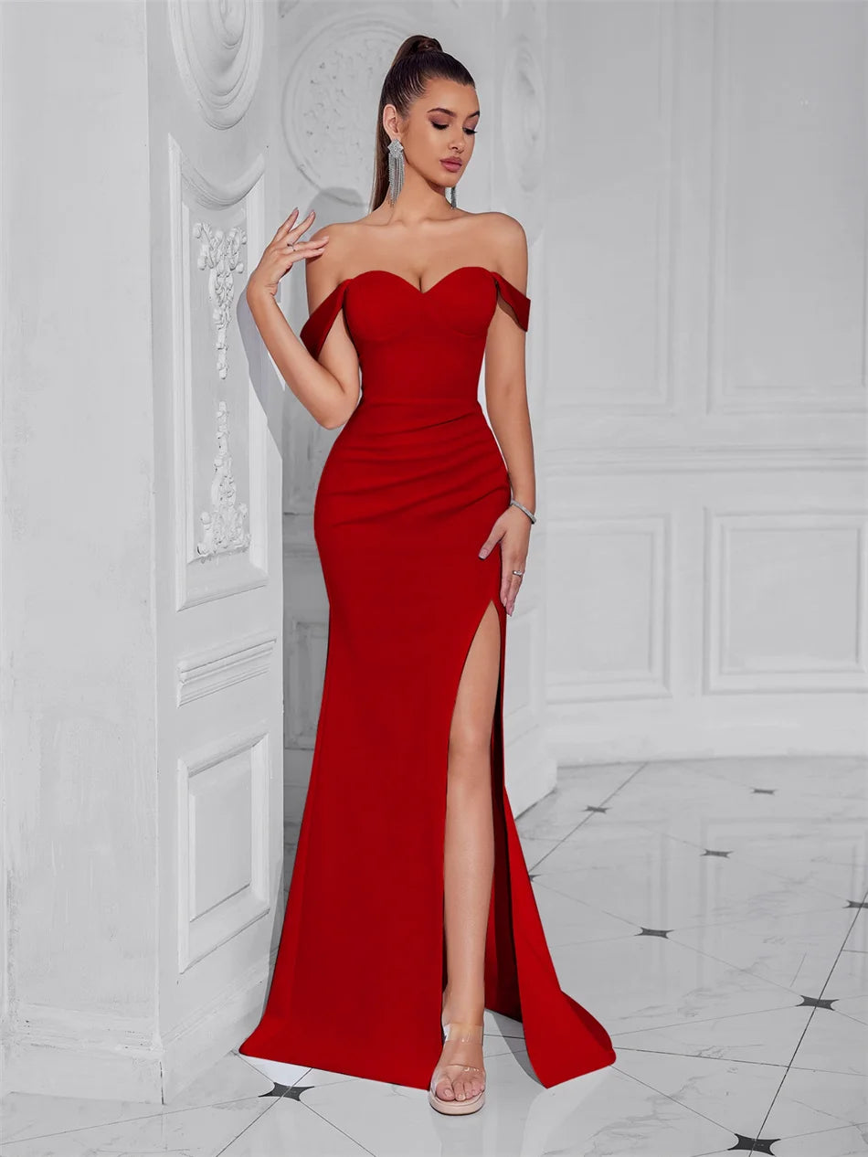 Cocktail Dress For Women Off Shoulder Sexy Floor Length Party Evening Night Outfit Club Formal Wedding Guest Maxi Gala Vestidos