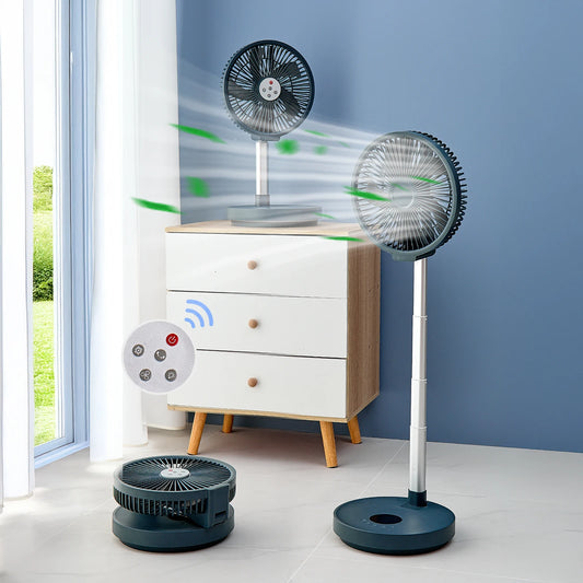 10 Inch Portable Standing Fan with Remote Controller Foldable Desk Fan Rechargeable Powered Pedestal Fan for Camping Desktop Fan