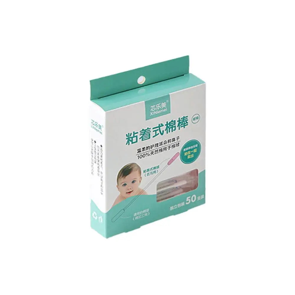 Baby Earwax Removal Swabs 50Pcs Adhesive Cotton Buds Sticky Ear Cleaner Dual-Ended Safe Infant Nose Care Tool
