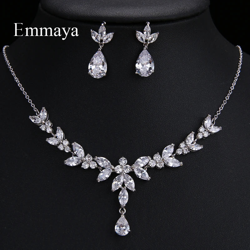 Emmaya Exquisite Jewelry Sets For Women Wedding Party Accessories Cubic Zircon Stud Earrings & Necklace Gift