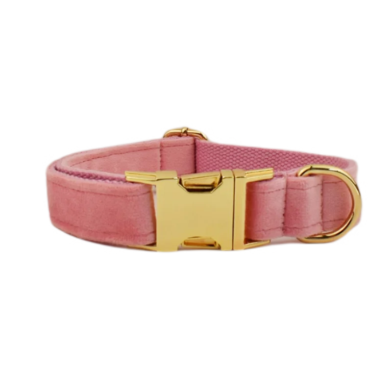Pink Velvet Dog Collar And Leash Set For Small Medium Large Dogs Custom Engraved Nameplate Pet Supplies Dog Leash Velvet 01