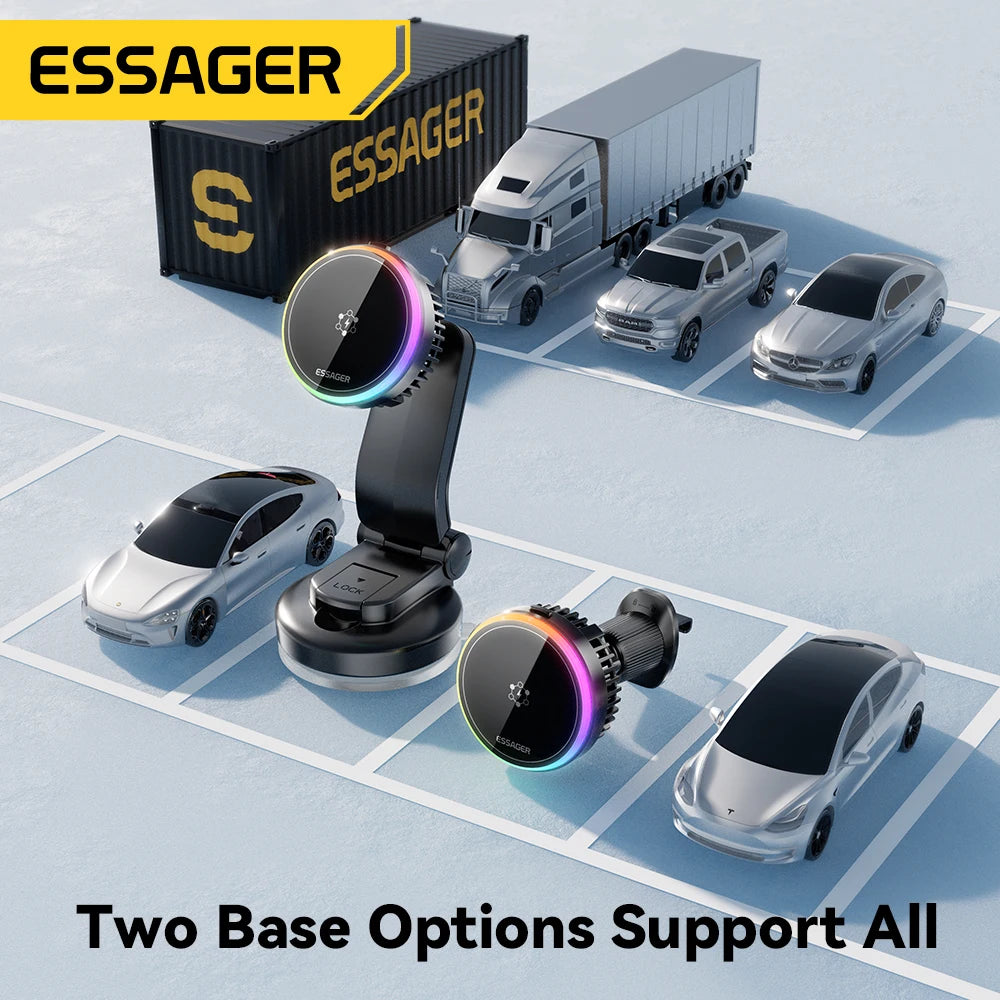 Essager Cooling Magnetic Car Wireless Charger 15W Fast Charging Station For Magsafe iPhone 16 Huawei 360° Roation Phone Holder