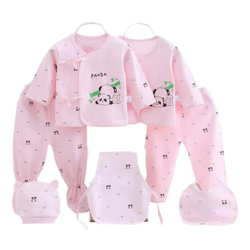 7Piece Sets Spring Autumn Newborn Girls Boy Clothes Cartoon Panda Cute Cotton Soft Tops+Pants+Hat+Bibs Baby Newborn Items BC1228