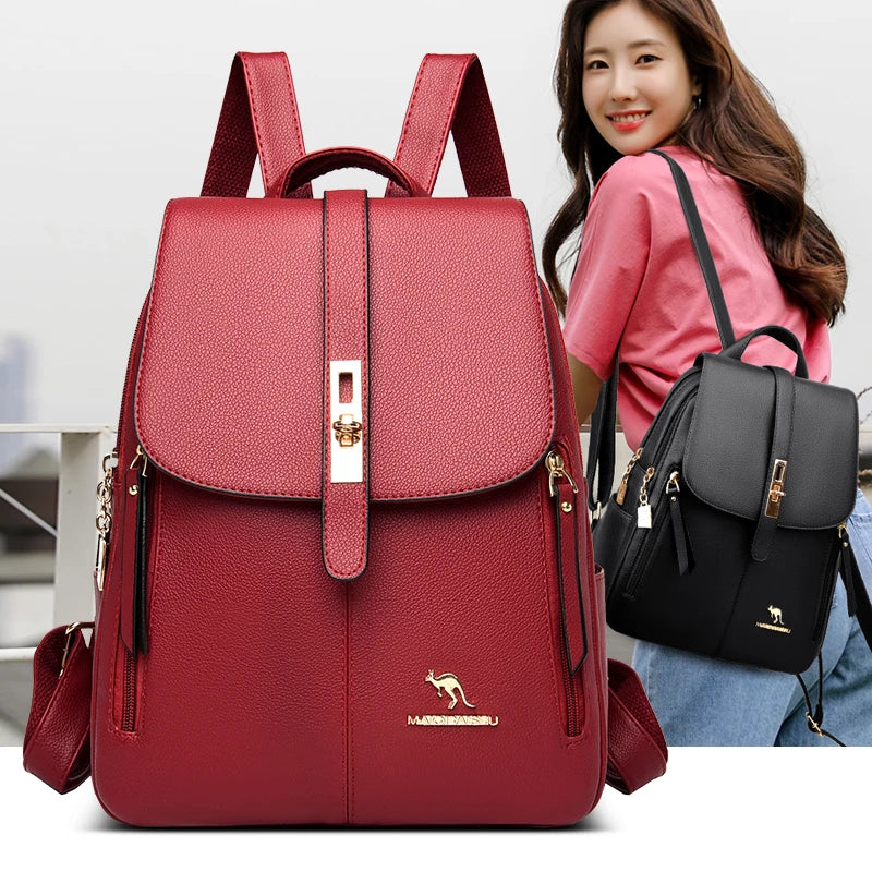 Luxury Women Leather Backpacks for Girls Sac A Dos Casual Daypack Black Vintage Backpack School Bags for Girls Mochila Rucksack