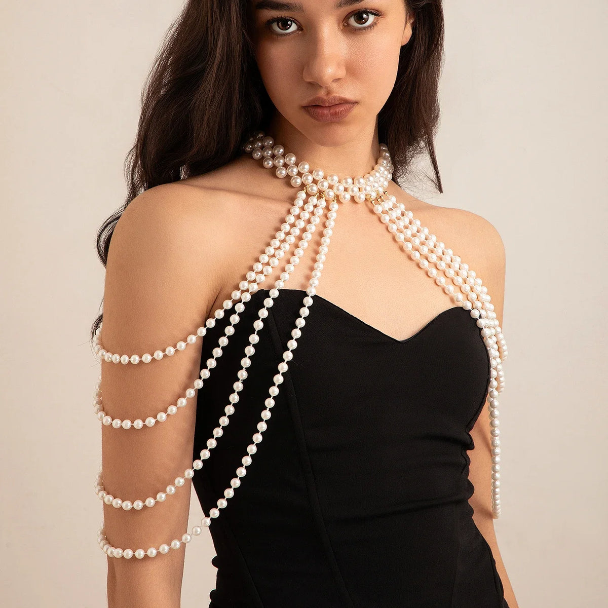 Bridal Tassel Imitation Pearl Shoulder Chain Necklace for Women Elegant Shawl Wedding Jewelry Accessories Gift
