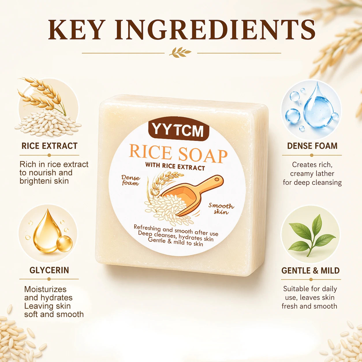 YYTCM Rice Extract Soap Gentle Hydrating Cleansing Bar For Face & Body