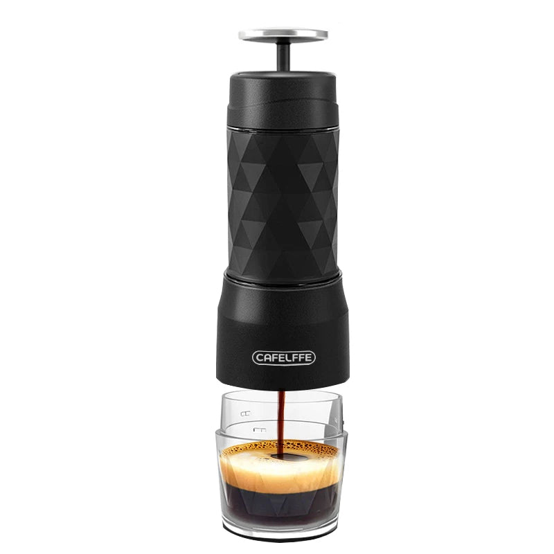 Cafelffe 3in1 Portable Coffee Machine Manual Espresso Maker For Capsule & Ground Milk Froth Hand Press Brewer hiking Travel Gif