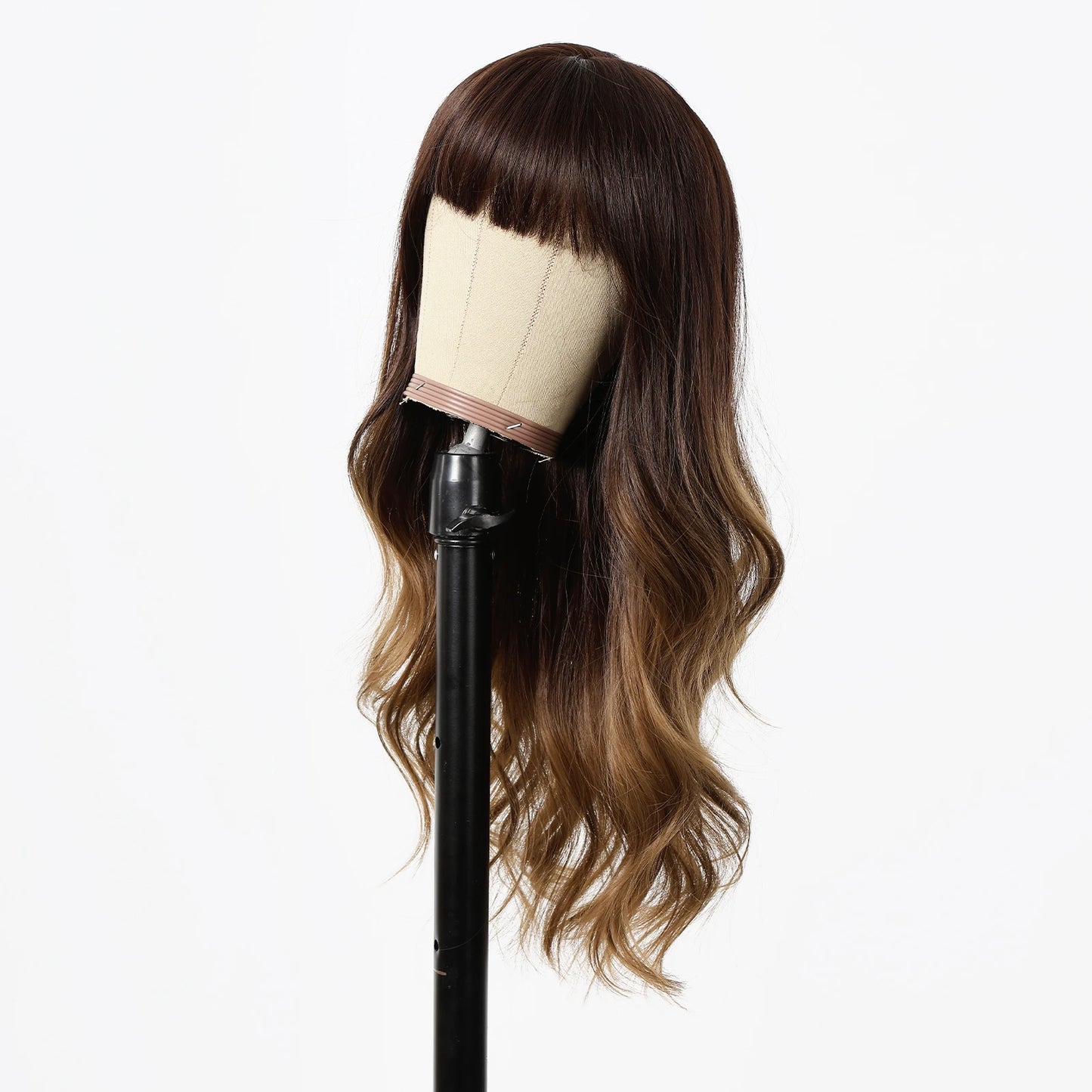 EASIHAIR Long Wavy Synthetic Wigs Natural Ombre Brown Wig with Bangs for Women Daily Cosplay Party Use Heat Resistant Fiber