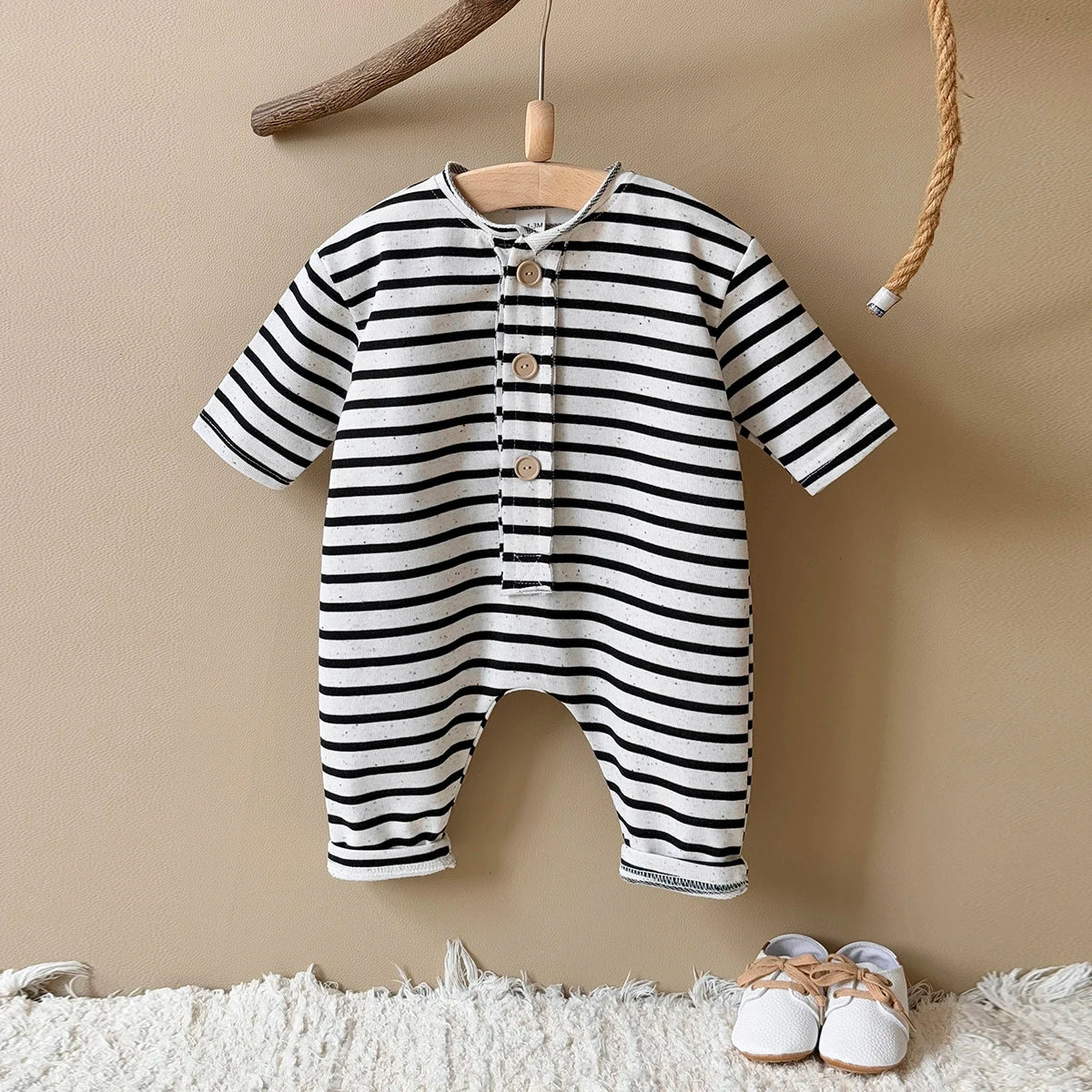 2025 Spring and Autumn New Baby Clothing Striped Cartoon Print Jumpsuit Newborn Baby Romper Pants Babies Aged 0-3Years Kids