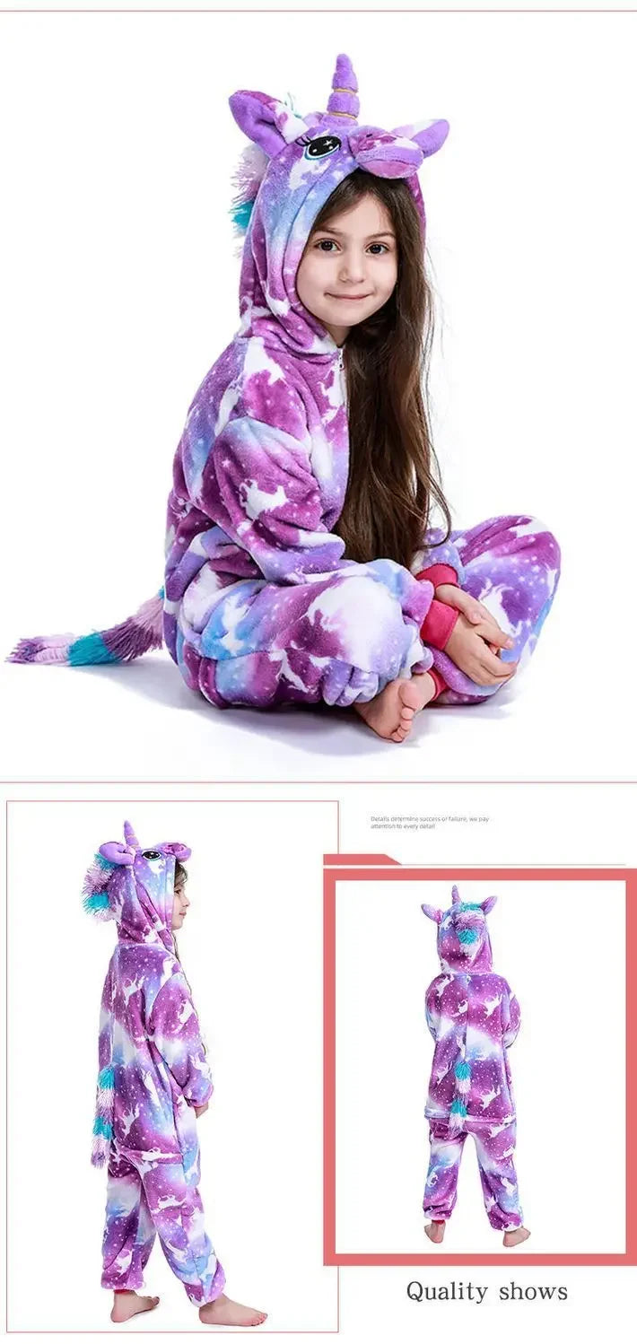 New Winter Unicorn Pajamas For Children Kigurumi Animal Pyjamas Kids Panda Onesie Boys Girls Sleepwear Dinosaur Jumpsuit