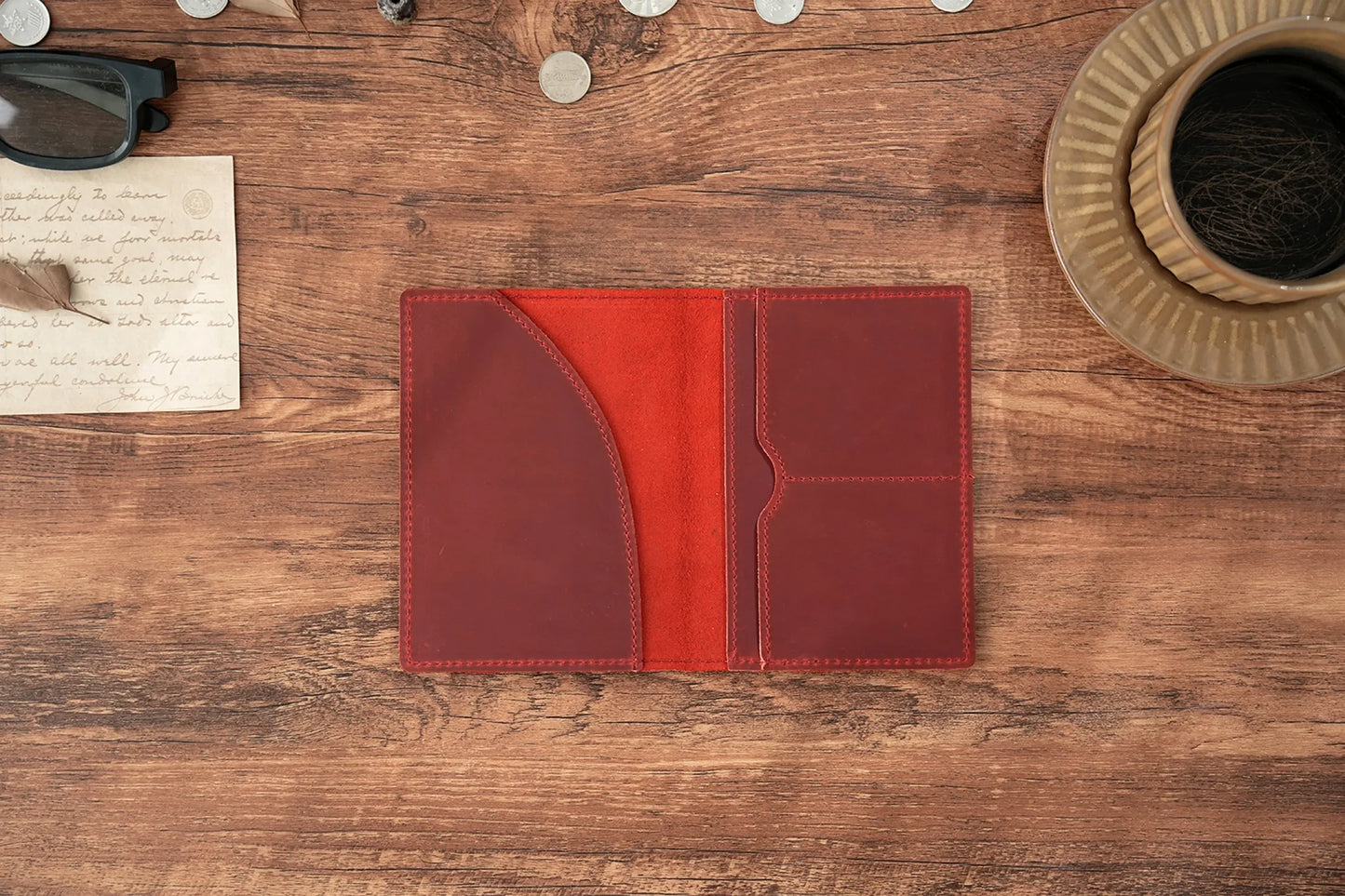 Leather Passport Holder for Travel Essentials, Slim Passport Cover Case Travel Wallet Bifold Credit Card Bag for Women Men