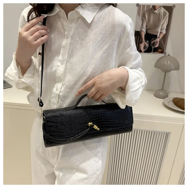 Luxury Design Top-Handle Bag For Women Evening Handbag Long Purse, Crocodile Pattern Crossbody Shoulder Bags Fashionable Outfits