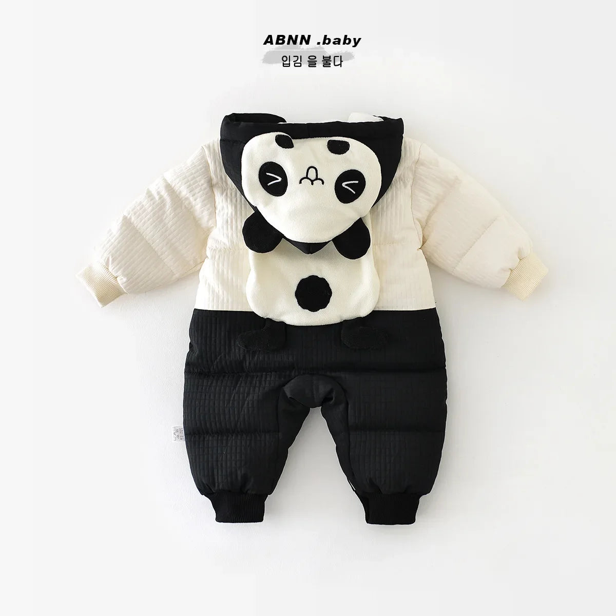 2024 Winter Baby Long Sleeve Warm Hooded Romper Cute Panda Print Newborn Plus Velvet Thick Jumpsuit Infant Girl Boy Warm Clothes