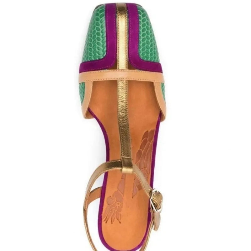 Dilalula 2025 Fashion T-Strap Genuine Leather Sandals Women Covered Toe Mixed Color Summer Dress Shoes Ladies Party French Style