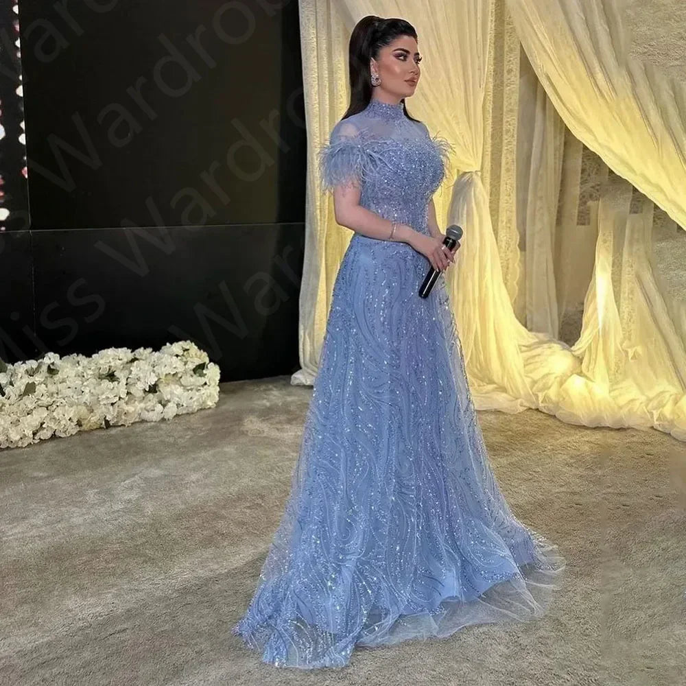 Customized Prom Dresses Exquisite Classic Organza Feather Beading Draped A-line Long Dress High Quality Evening Party for Women