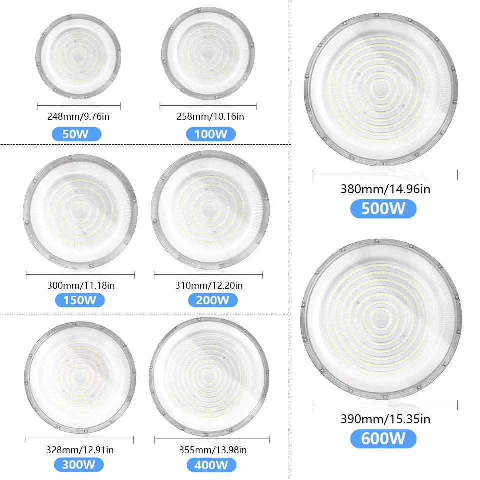 LED UFO High Bay AC85-265V 50W-600W Industrial Lighting Ceiling Light Market Warehouse Garage Gym Factory Sewing Machine Light