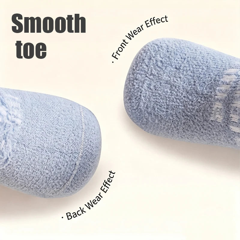 3/5 Pairs Cute Cartoon Newborn Girls Socks Winter Warm Mid Calf Toddler Socks Soft Thickened Socks for Infant Toddler Girls